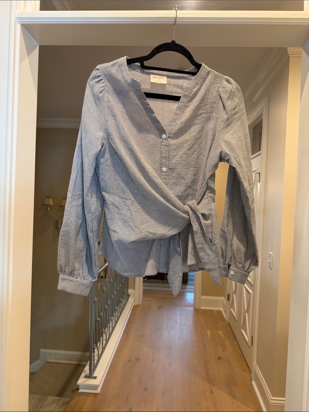 Allie Rose Blue striped Wrap Blouse with Tie Detail(bw)